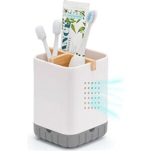 Toothbrush and Toothpaste Holder Bamboo Divide Bathroom Countertop Organizer